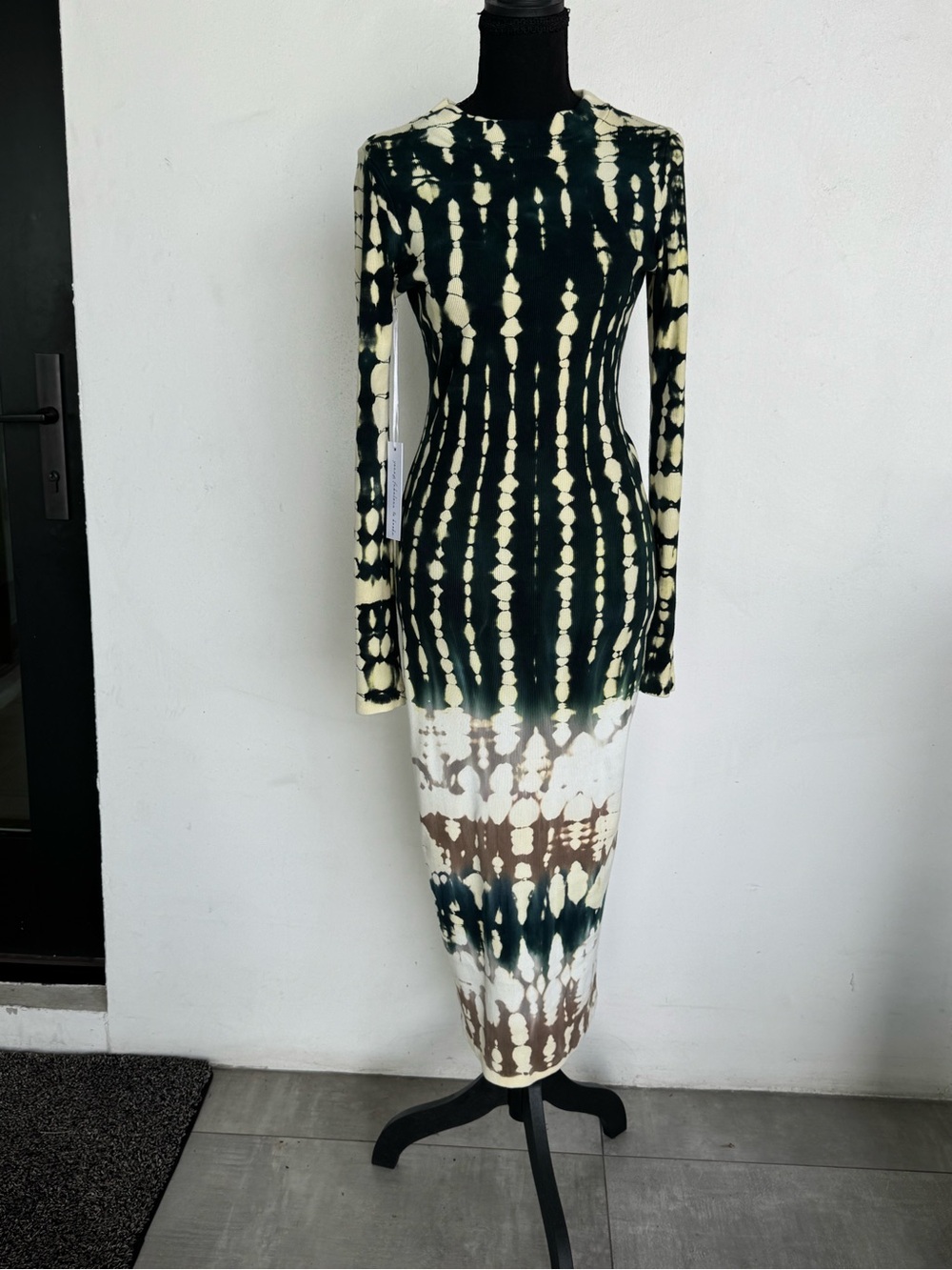 Young Fabulous & Broke Long-Sleeve Tie-Dye Maxi Dress in Green, Cream & Brown